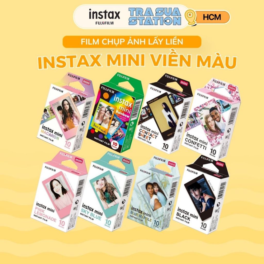 FILM INSTAX MINI VIỀN MÀU NHIỀU KIỂU Chính Hãng Fujifilm Date cao Macaroon Blue Marble Contact Sheet