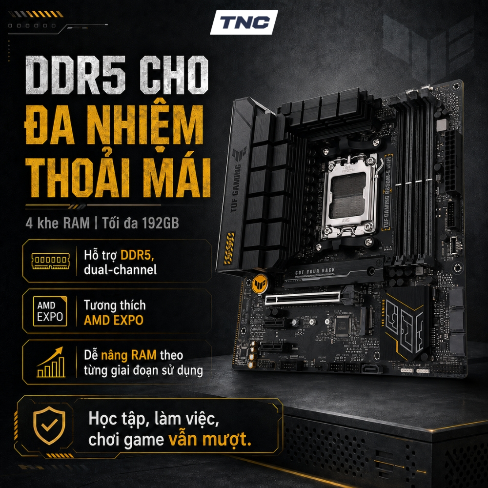 Bo Mạch Chủ Asus TUF Gaming B650M-E | AM5 | DDR5 | PCIe 5.0 | WIFI - BẢO HÀNH 36 THÁNG - TNC STORE | BigBuy360 - bigbuy360.vn