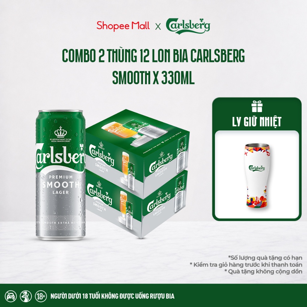 Combo 2 Lốc 12 lon Bia Danish Pilsner Carlsberg Smooth (330ml/lon) - Độ cồn 4%