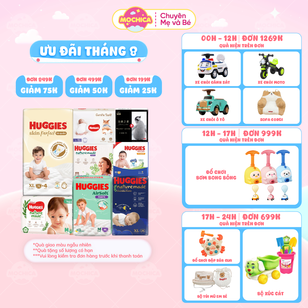 [TỔNG] Tã Bỉm Quần/Dán HUGGIES siêu cao cấp Platinum Nature Made đầy đủ size - Mochica