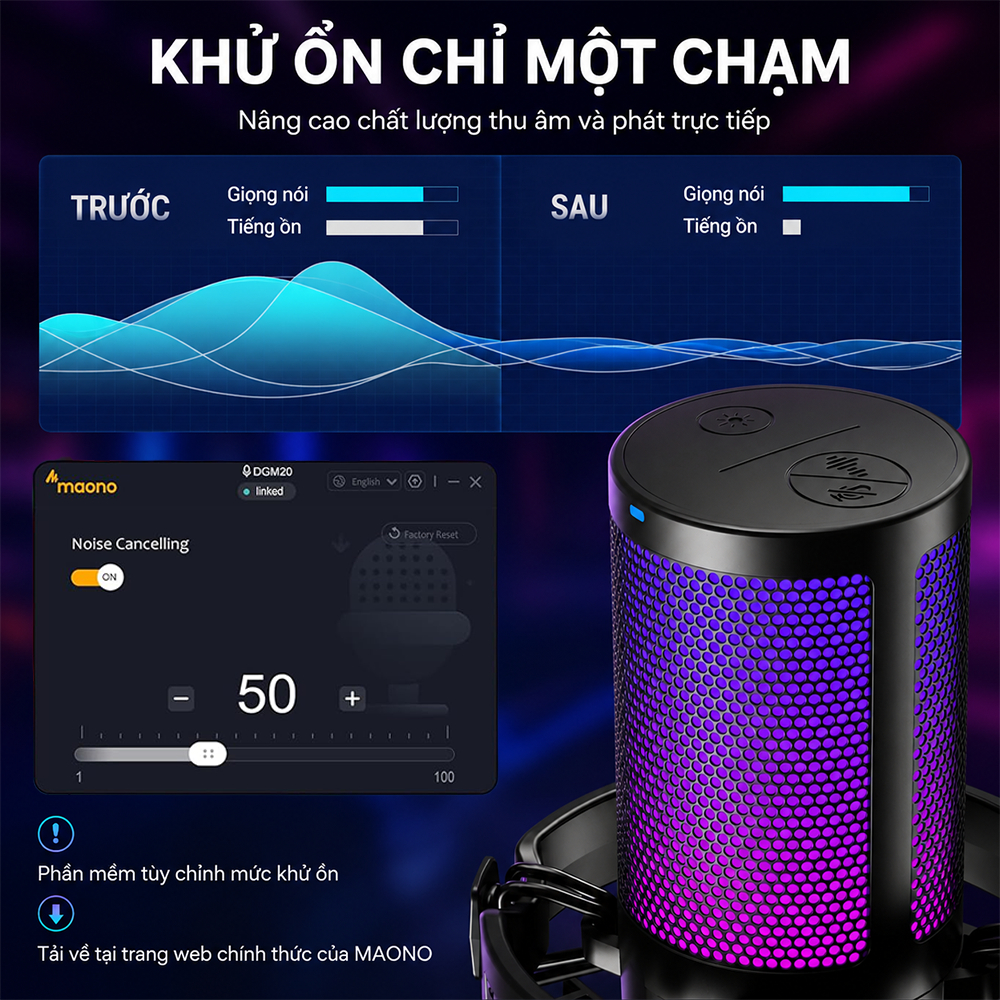 Micro Thu Âm MAONO DGM20 RGB - Micro Condenser, Kết Nối USB, Thu Âm Chuyên Nghiệp, Khử Ồn Hiệu Quả | BigBuy360 - bigbuy360.vn