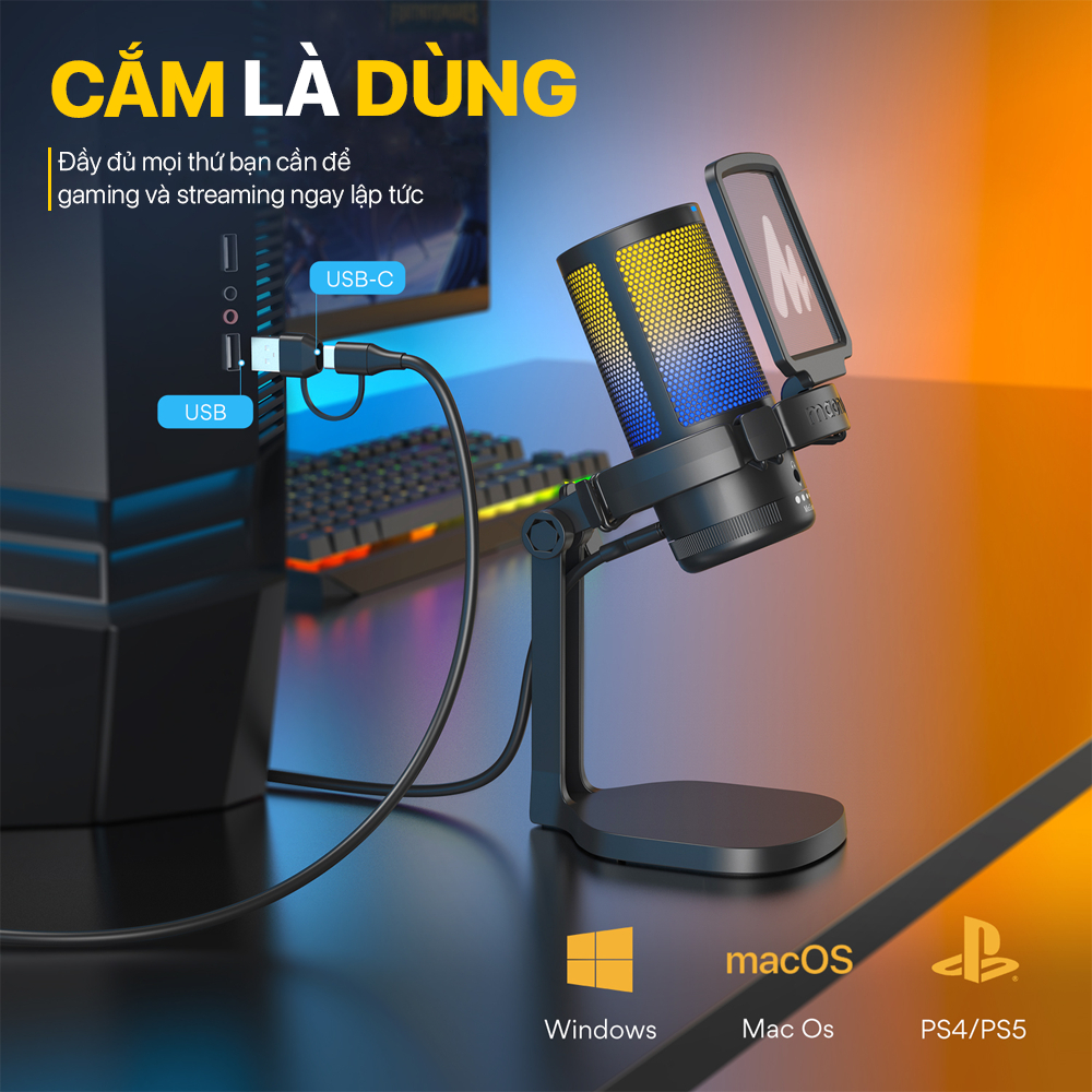 Micro Thu Âm MAONO DGM20 RGB - Micro Condenser, Kết Nối USB, Thu Âm Chuyên Nghiệp, Khử Ồn Hiệu Quả | BigBuy360 - bigbuy360.vn