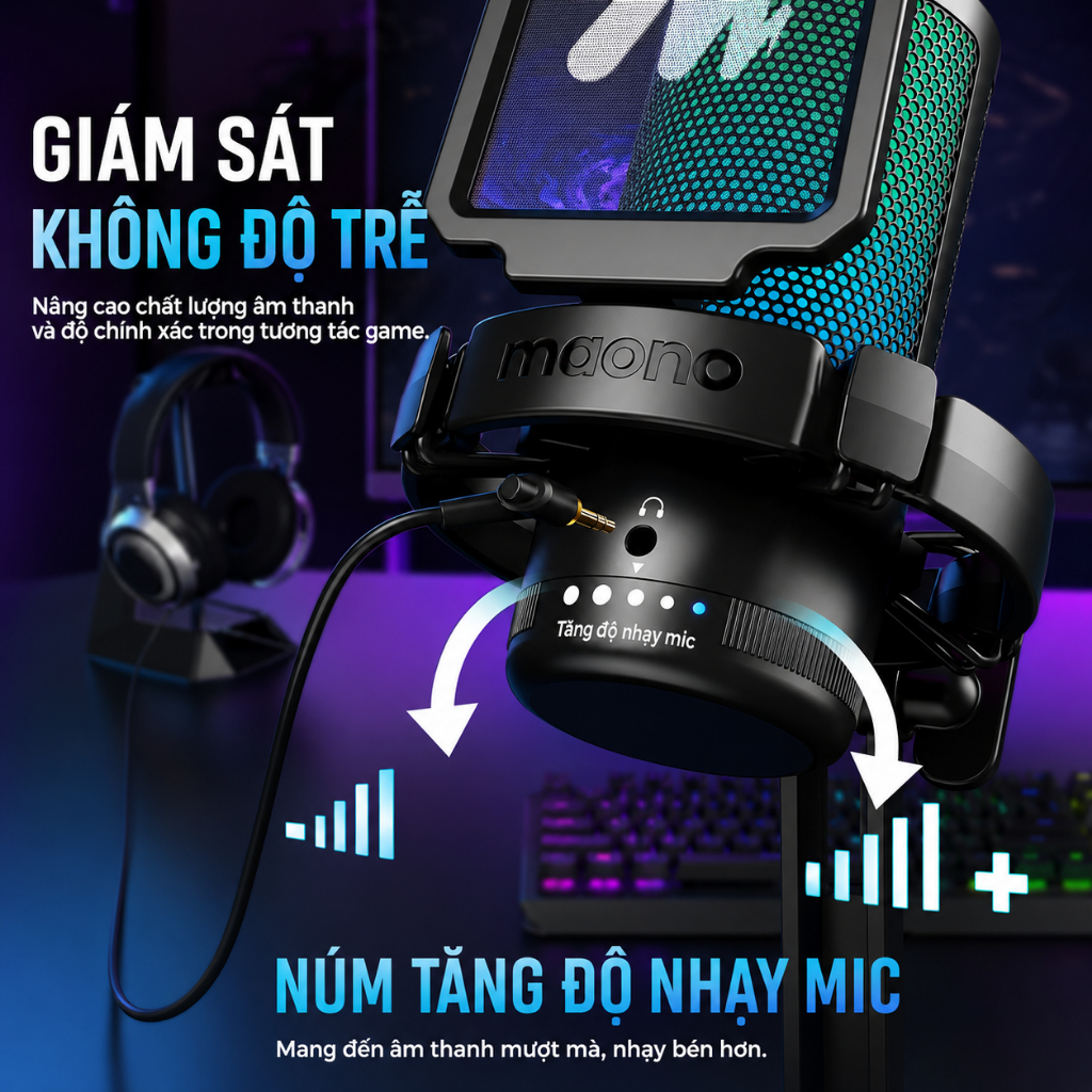 Micro Thu Âm MAONO DGM20 RGB - Micro Condenser, Kết Nối USB, Thu Âm Chuyên Nghiệp, Khử Ồn Hiệu Quả | BigBuy360 - bigbuy360.vn