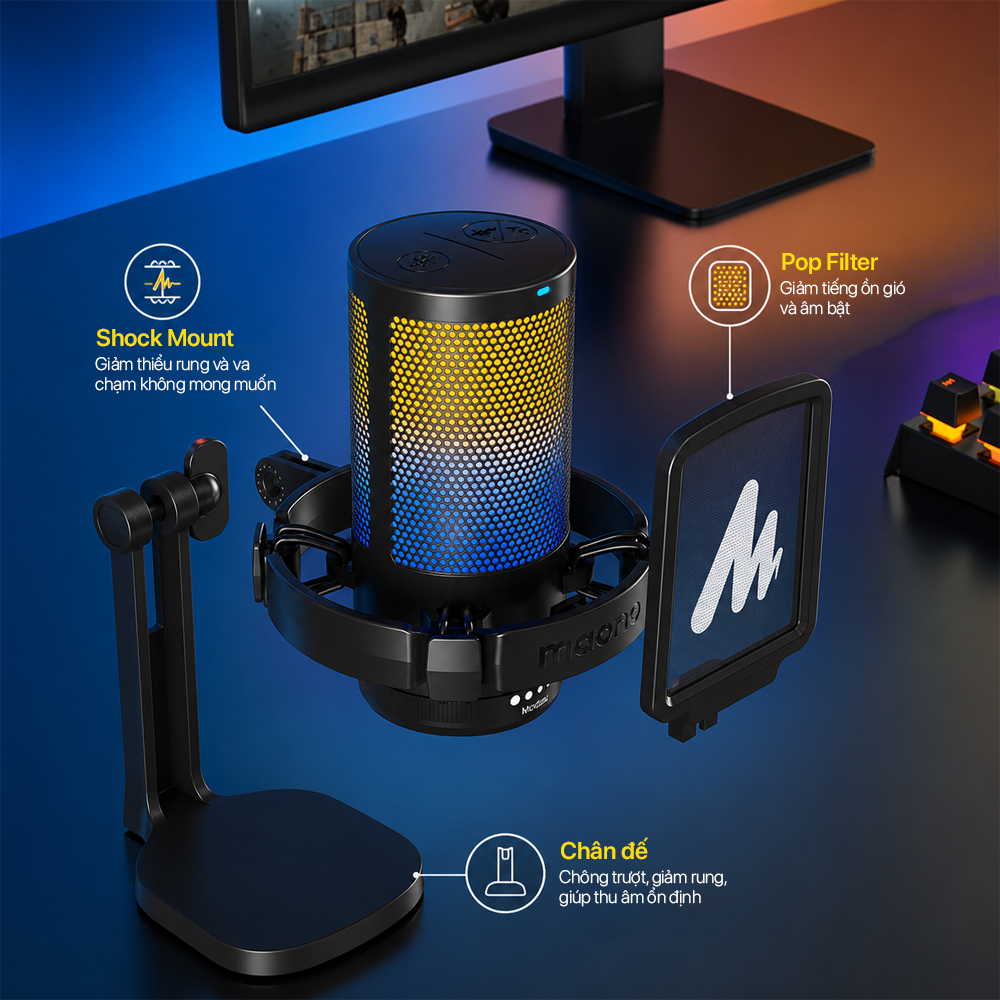 Micro Thu Âm MAONO DGM20 RGB - Micro Condenser, Kết Nối USB, Thu Âm Chuyên Nghiệp, Khử Ồn Hiệu Quả | BigBuy360 - bigbuy360.vn