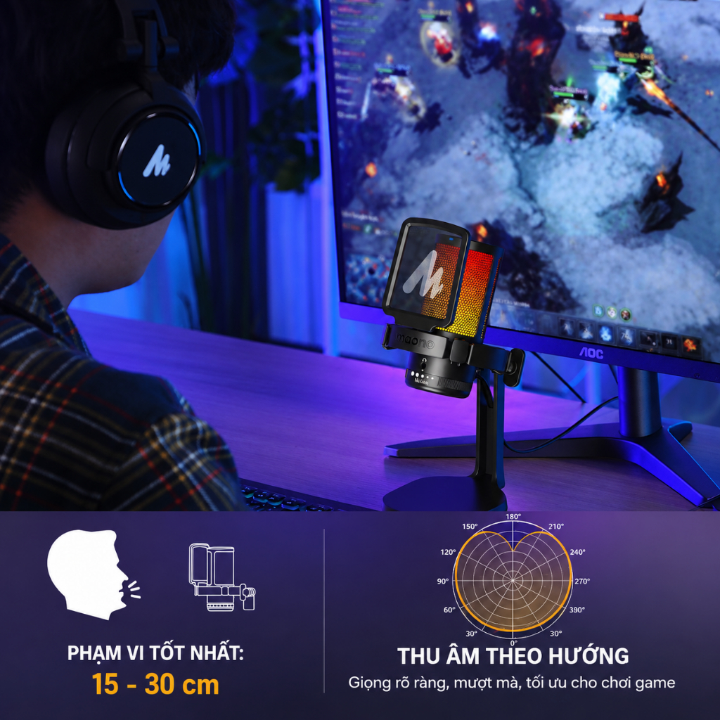 Micro Thu Âm MAONO DGM20 RGB - Micro Condenser, Kết Nối USB, Thu Âm Chuyên Nghiệp, Khử Ồn Hiệu Quả | BigBuy360 - bigbuy360.vn