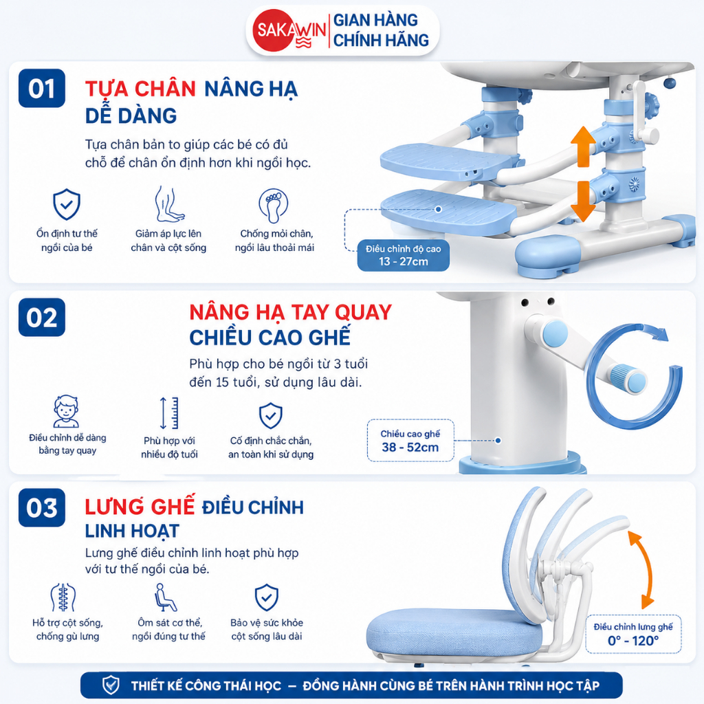 Ghế ngồi học cho bé Sakawin G81 Ghế học sinh thông minh Thiết kế tựa lưng lưới Nâng hạ hỗ trợ con ngồi đúng tư thế | BigBuy360 - bigbuy360.vn