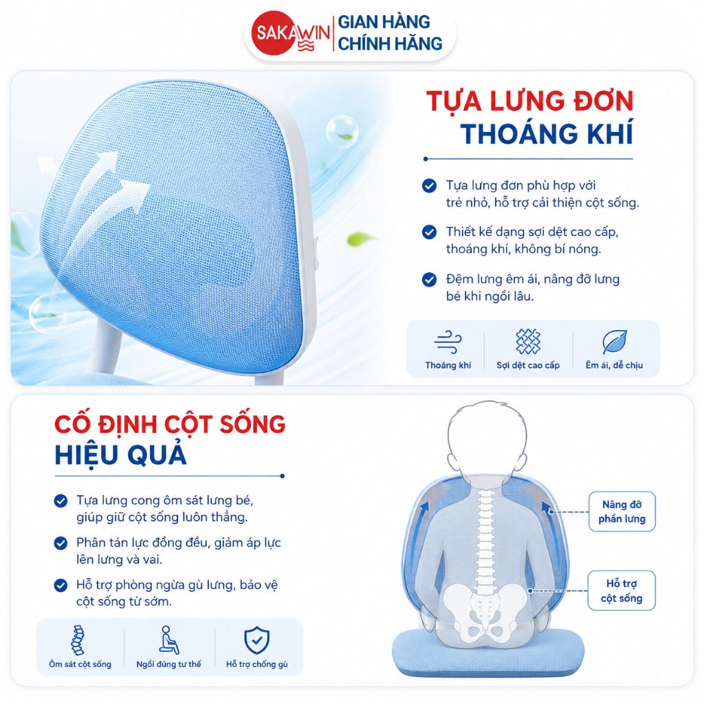 Ghế ngồi học cho bé Sakawin G81 Ghế học sinh thông minh Thiết kế tựa lưng lưới Nâng hạ hỗ trợ con ngồi đúng tư thế | BigBuy360 - bigbuy360.vn