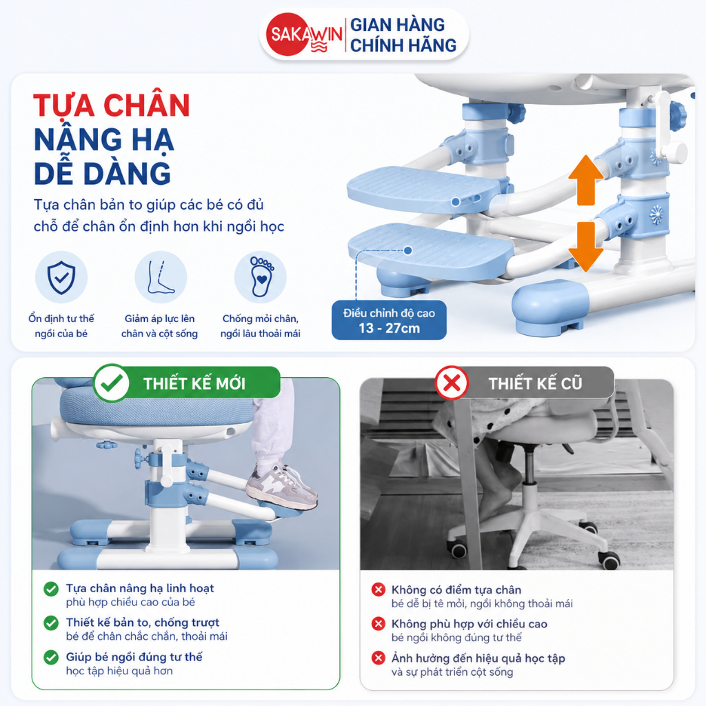 Ghế ngồi học cho bé Sakawin G81 Ghế học sinh thông minh Thiết kế tựa lưng lưới Nâng hạ hỗ trợ con ngồi đúng tư thế | BigBuy360 - bigbuy360.vn