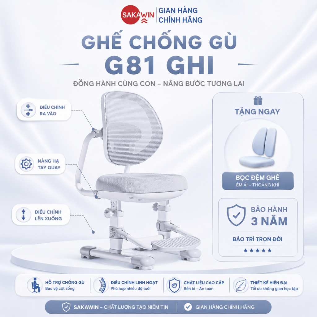 Ghế ngồi học cho bé Sakawin G81 Ghế học sinh thông minh Thiết kế tựa lưng lưới Nâng hạ hỗ trợ con ngồi đúng tư thế | BigBuy360 - bigbuy360.vn