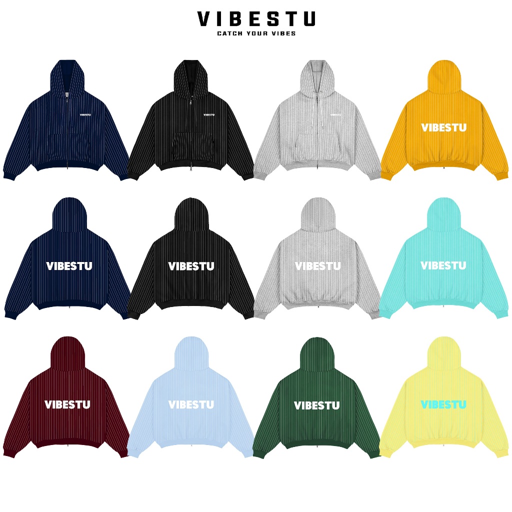 Áo Hoodie Sọc Dọc Nỉ 2 Da  VIBESTU " Logo " Boxy Tay Dơi Unisex Nam Nữ | BigBuy360 - bigbuy360.vn