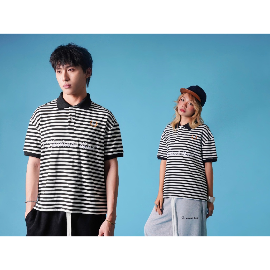 Áo thun Polo nam nữ sọc ngang STRY phom Boxy CAPMAN CLUB, áo polo unisex phom rộng trẻ trung thoải mái | BigBuy360 - bigbuy360.vn