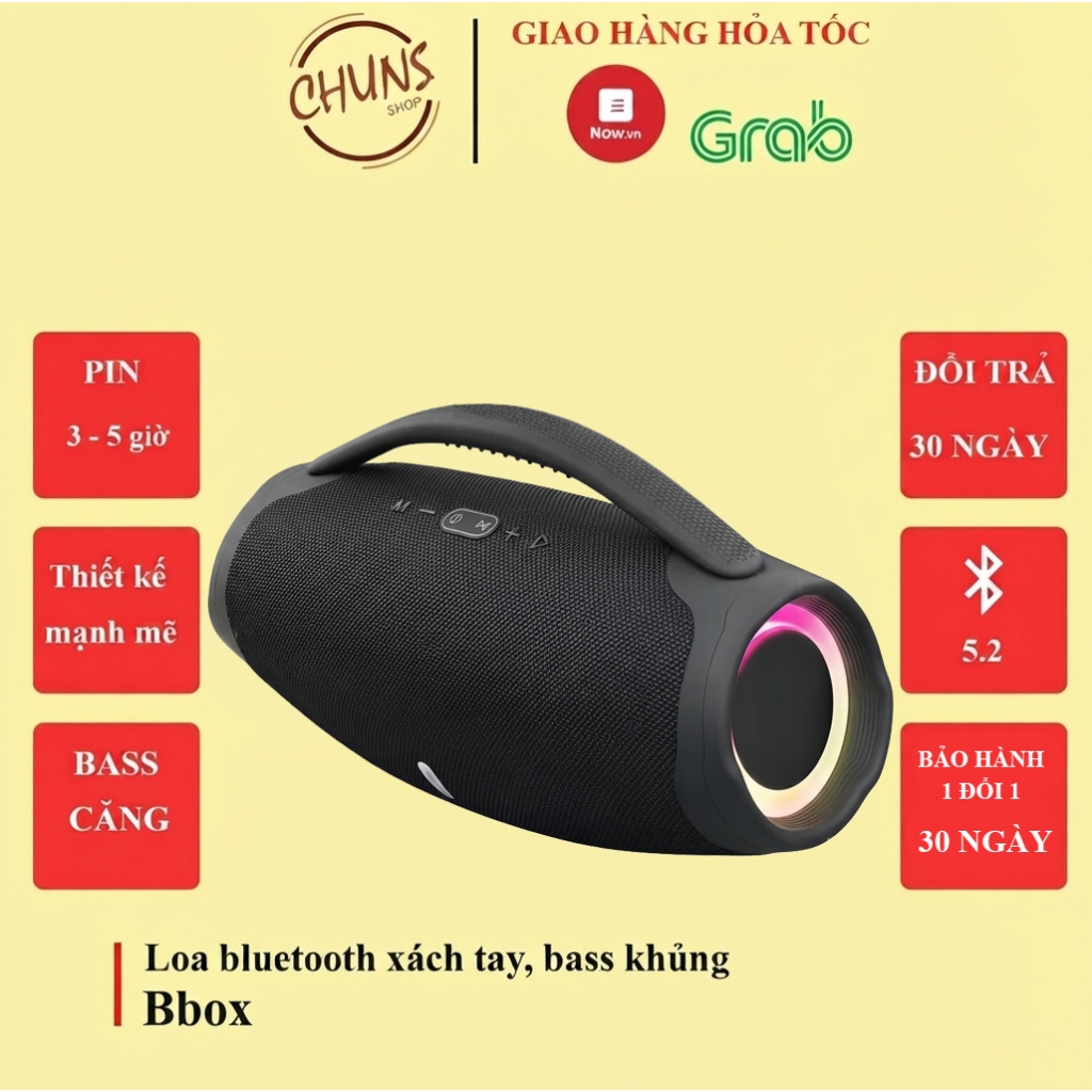 Loa bluetooth Bbox 3 Không Dây Công Suất Khủng Âm Hay – Bass Căng – Nghe Cực Đã