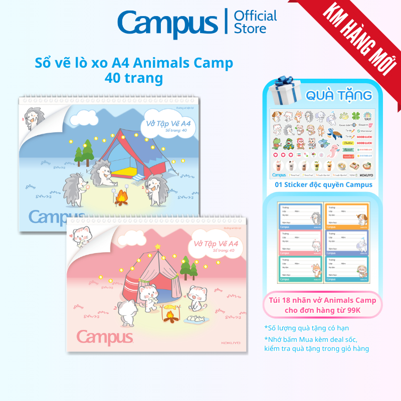 Và Tập Vẽ Animals Camp 40 Trang Cỡ A4 Giấy Trắng Ng  Chống Lóa Mắt Có ưng Xé Sẵn Chính Hãng Campus