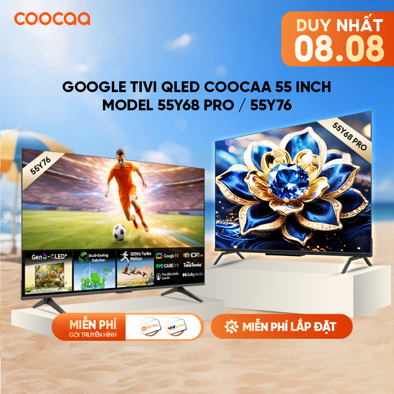 [Miễn phí lắp đặt HN-HCM] Google Tivi QLED Coocaa 55 inch - Model 55Y68 Pro / 55Y76