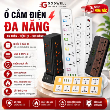 Ổ Cắm Điện Đa Năng Cao Cấp, Chịu Tải 2500W Dây Dài 1.8-4m