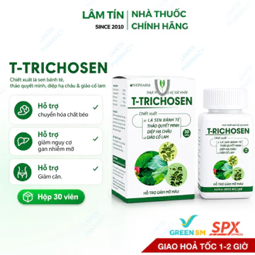 T-Richosen hỗ trợ giảm cân giảm mỡ máu hạ men gan giảm nguy cơ gan nhiễm mỡ hàng chính hãng hộp 30v
