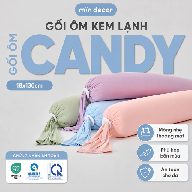 Gối Ôm Kem Lạnh Candy Mịn Decor, Gối Ôm Decor Mát Lạnh, Gối Ôm Bông Microfiber Dáng Dài Êm Mịn