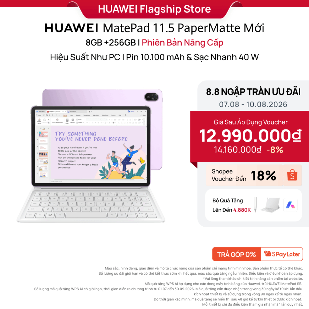 Máy tính bảng HUAWEI MatePad 11.5 PaperMatte Mới 8+256GB | Hiệu Suất Như PC | Pin 10.100 mAh | Sạc Nhanh 40W