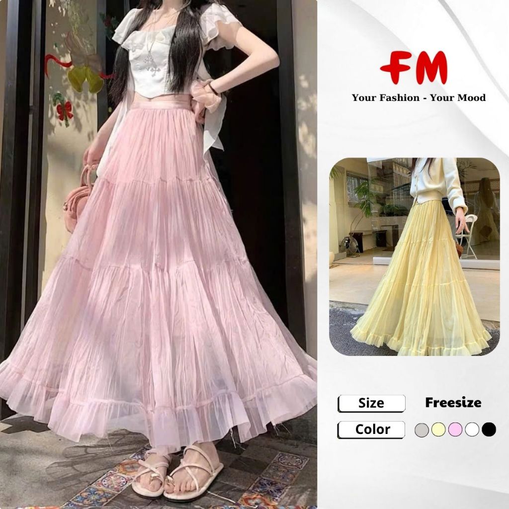 Chân Váy Maxi Nữ FMSTYLE Voan Nhăn 3 Tầng Dáng Xòe Bồng Bềnh Phong Cách Hàn Quốc 26080054