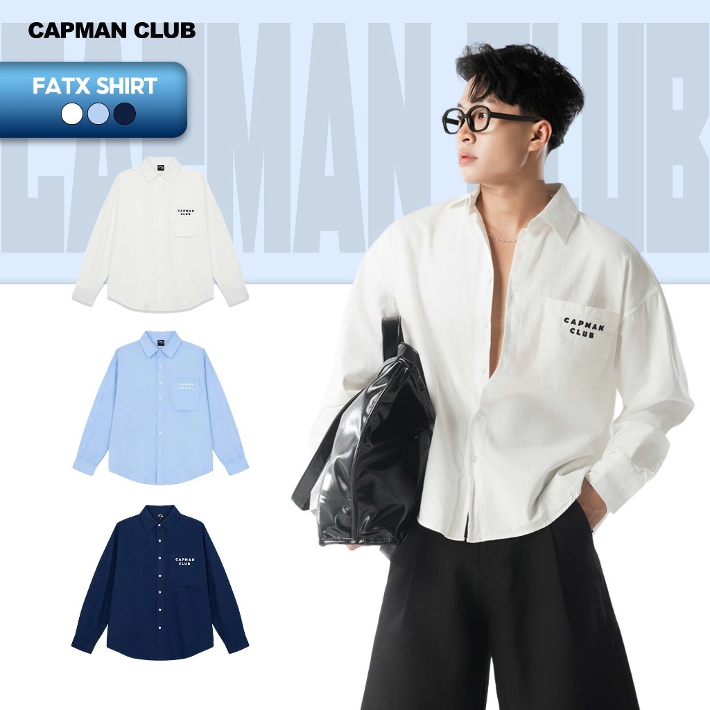 [BEST SELLER] Áo sơ mi nam tay dài FATX phom Boxy rộng CAPMAN CLUB, sơ mi nam basic phong cách trẻ trung, thoải mái
