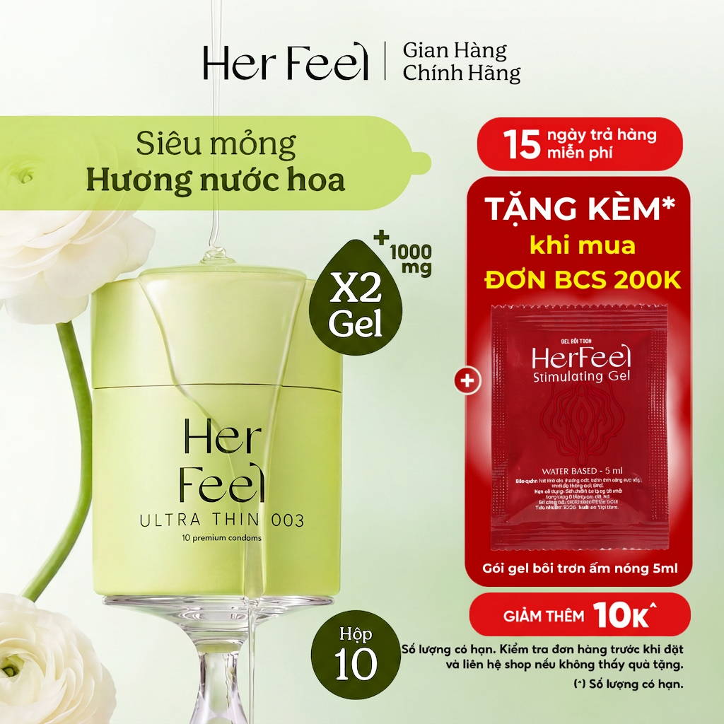Bao cao su PlayAh Her Feel Ultra Thin 003 Hộp 3/10 Size 52mm Siêu Mỏng Nhiều Gel Cao Cấp