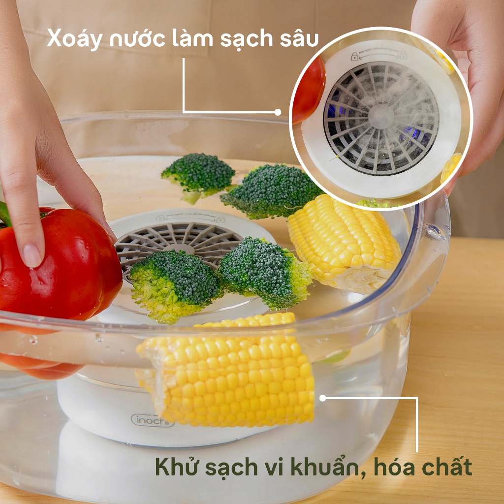 Inochi Máy Rửa Thực Phẩm Akiba - làm sạch, khử mùi nhanh, thiết kế nhỏ gọn, an toàn khử khuẩn
