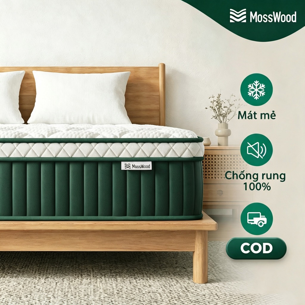 Nệm Lò Xo Túi Độc Lập MOSSWOOD Mát Lạnh - Vải Ice-Silk & Gel Foam Thoáng Khí 25cm