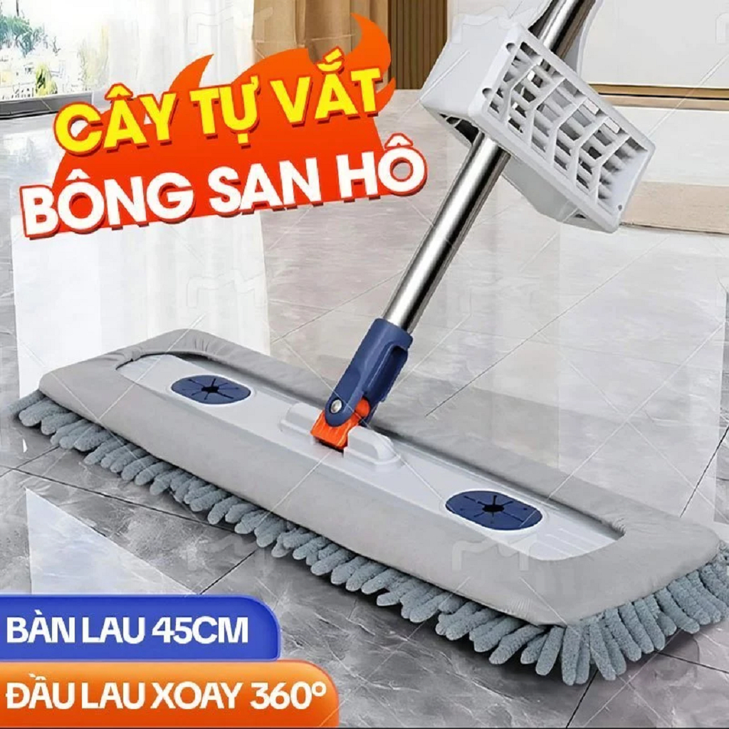 Cây Lau Nhà Tự Vắt Bông SAN HÔ 45cm, Chổi Lau Nhà Thông Minh Xoay 360 Độ, Chổi Lau Nhà San Hô