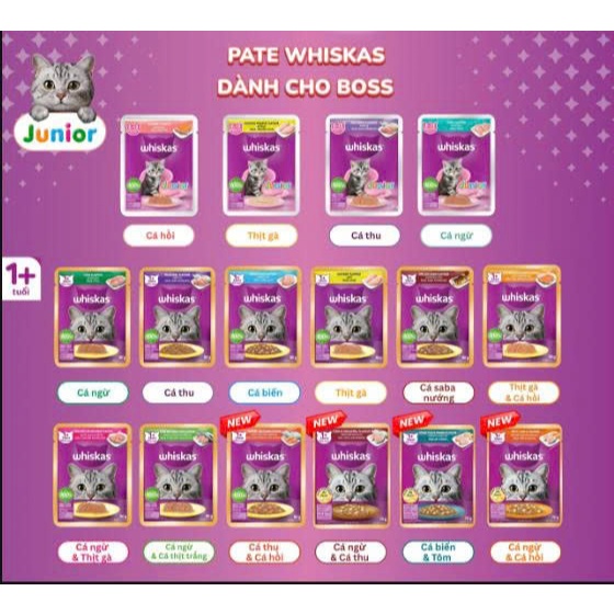 (combo 12 - 24 - 48 gói ) sốt mèo whiskas 70g / 80g mix vị ngẫu nhiên