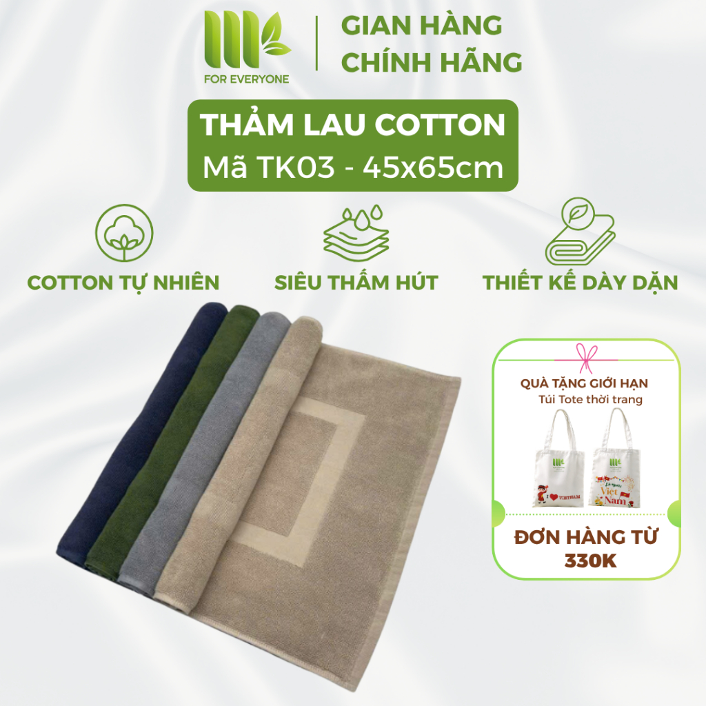 Thảm lau chân MK cotton siêu thấm hút chống trơn trượt TK03 - kích thước 45x65cm
