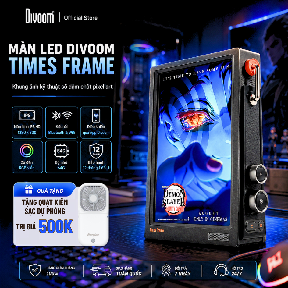 Khung Hình Times Frame Divoom, Màn Hình Full HD IPS, Tuỳ Chỉnh Hình Ảnh/ Video 64GB, Decor Gaming, Setup PC, BH 12 tháng