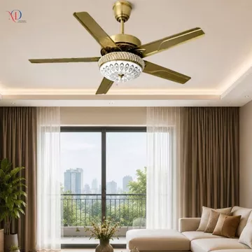 Quạt Trần Đèn 5 Cánh Thép Sải Cánh 1m32, Quạt Trần Trang Trí Phòng Khách, Phòng Ngủ, Động Cơ DC