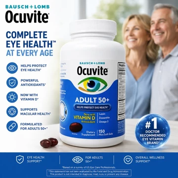 Viên Uống Bổ Mắt Ocuvite Adult 50 + Bausch & Lomb 150 Viên Mỹ — Bổ sung Vitamin và khoáng chất thiết yếu cho mắt