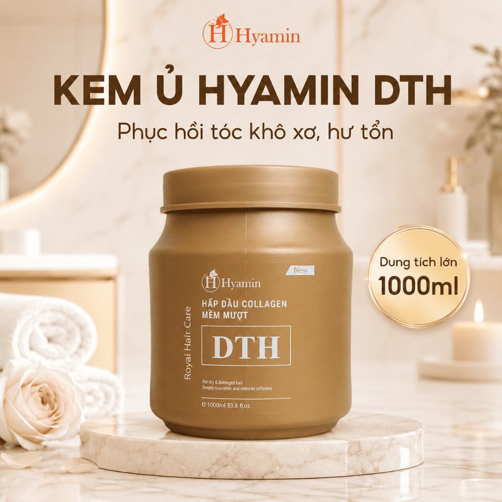 [HYAMIN CHÍNH HÃNG] COMBO 2 Kem ủ tóc hấp dầu Hyamin Collagen DTH phục hồi hư tổn mềm mượt thơm như nước hoa 1000ml