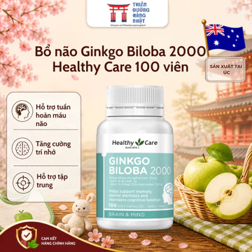 Bổ não Ginkgo Biloba 2000 Healthy Care Úc, tuần hoàn máu não, tăng cường trí nhớ