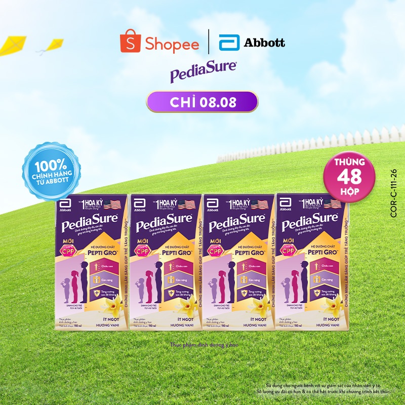 Thùng 48 Hộp Sữa nước Pediasure 110ml Hương Vani Cho Trẻ Từ 1-10 Tuổi