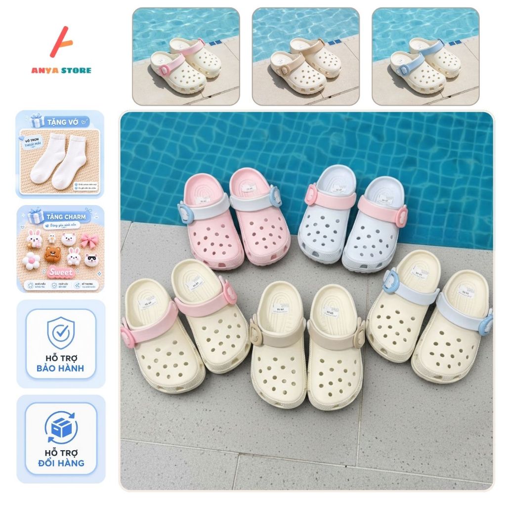 Dép Sục Mix Quai Nhiều Màu, Chất Liệu EVA Cao Cấp Siêu Nhẹ Quai Khuy Khóa Linh Hoạt Chống Nước - Đổi Size QH10