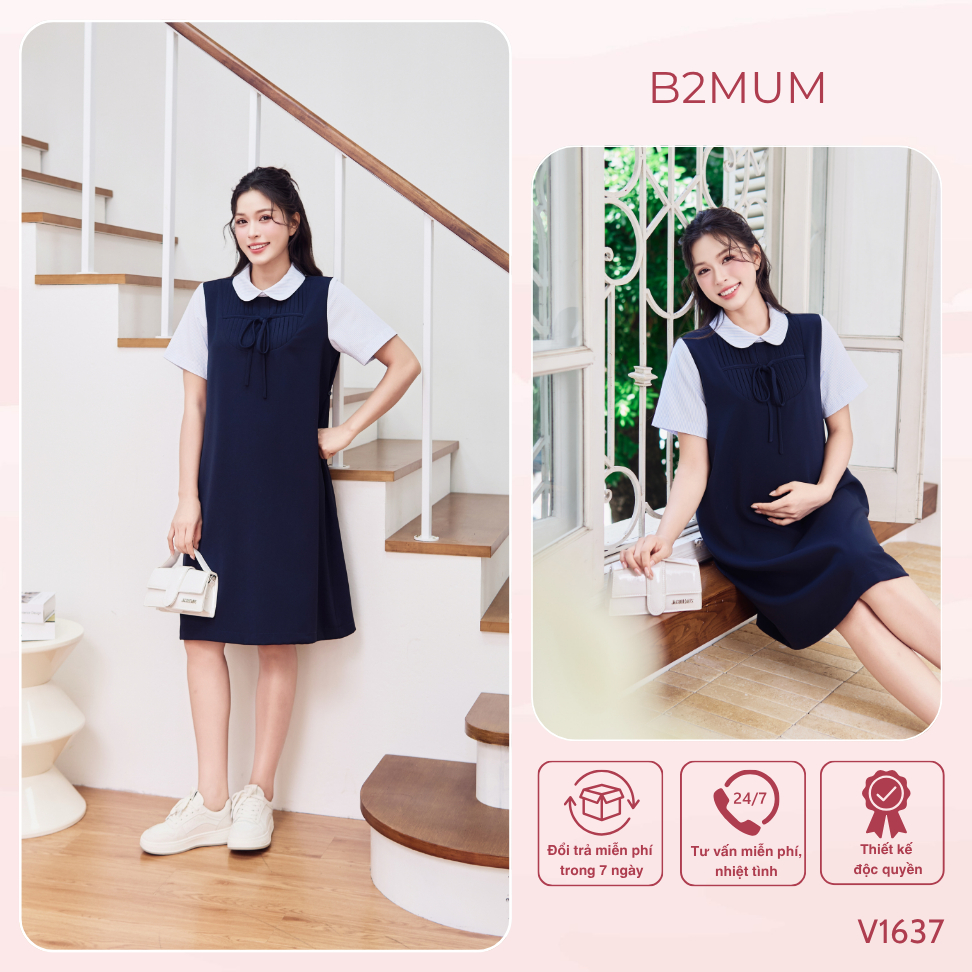 Đầm Bầu Suông Cổ Sen Dây Thắt Ngực Xếp Ly Thanh Lịch – Mặc Đi Làm, Dự Tiệc, Thoải Mái - Iris Dress V1637 By B2MUM