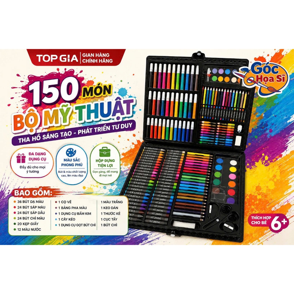 (QUÀ TẶNG) Hộp bút dạ Topgia, hộp bút dạ nhiều món cho bé