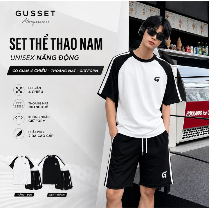 Đồ Bộ Nam Thể Thao Poly 2 Da Cao Cấp, Set Áo Quần Nam Form Rộng, Bộ Mặc Ở Nhà, Đi Chơi, Tập Gym Thoáng Mát Gusset BP08