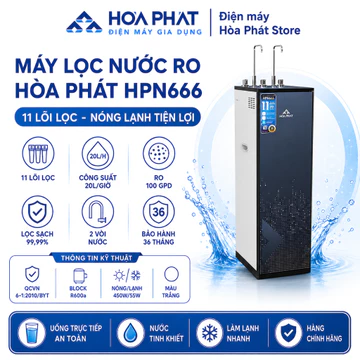 Máy lọc nước RO 3 chức năng Hòa Phát HPN666 - 11 lõi đúc - Bảo hành 3 năm chính hãng