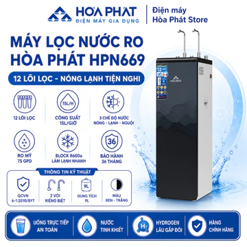 Máy lọc nước RO 3 chức năng Hòa Phát HPN669 - Hệ thống 12 lõi - Bảo hành 3 năm