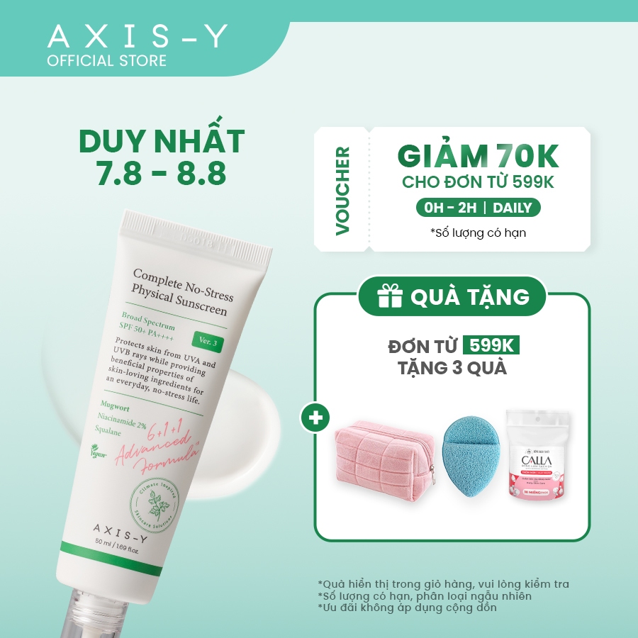 AXIS-Y Kem chống nắng Vật Lý Dịu Da Thuần Chay 2% Niacinamide SPF50+ PA++++ (V.3) | Complete No-Stress Physica