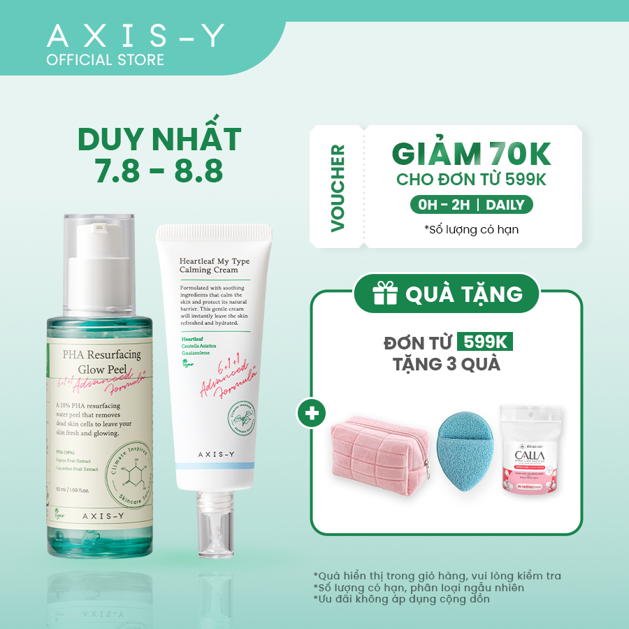 Combo Cải Thiện Da Sần Sùi, Bít Tắc Axis-Y Heartleaf My Type Calming Cream & PHA Resurfacing Glow Peel