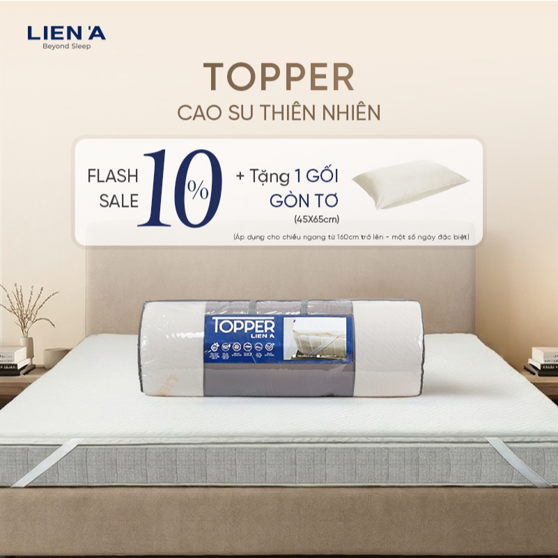 Nệm Topper Cao Su Thiên Nhiên Liên Á Bảo Hành 5 năm, Tăng Độ Êm Cho Nệm Cũ, Đạt Chuẩn ECO An Toàn