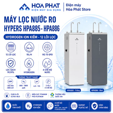 Máy Lọc Nước Hydrogen Ion Kiềm Hòa Phát HPA885 - HPA886 - 4 chế độ nước, 2 vòi nóng lạnh - Hàng chính hãng