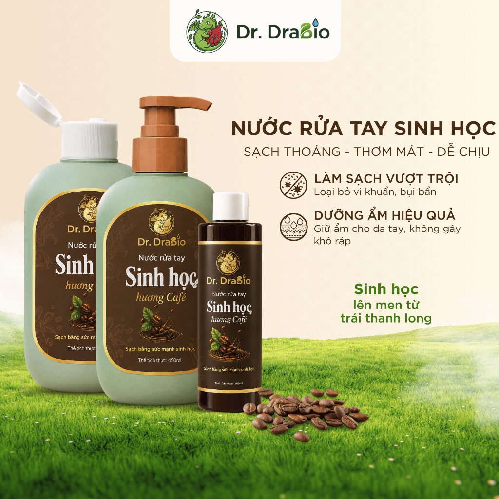 Nước Rửa Tay Sinh Học Dr. DraBio Hương Cà Phê 100ml - Sạch Khuẩn An Toàn Cho Da Nhạy Cảm