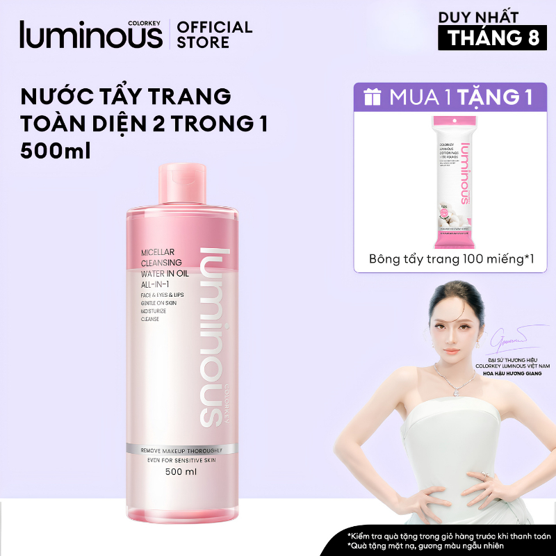 Nước Tẩy Trang Có Dầu 2 Trong 1 COLORKEY Không Cay Mắt, Dịu Nhẹ Cho Mọi Loại Da, Loại Bỏ Bụi Bẩn & Trang Điểm 500ml/Chai