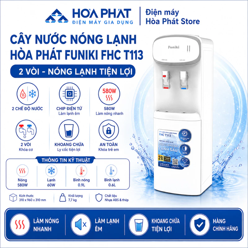 Cây nước nóng lạnh úp bình Hòa Phát Funiki FHC T113 (mã thay thế HTL236) - 2 vòi riêng biệt - Hàng chính hãng — ảnh 1