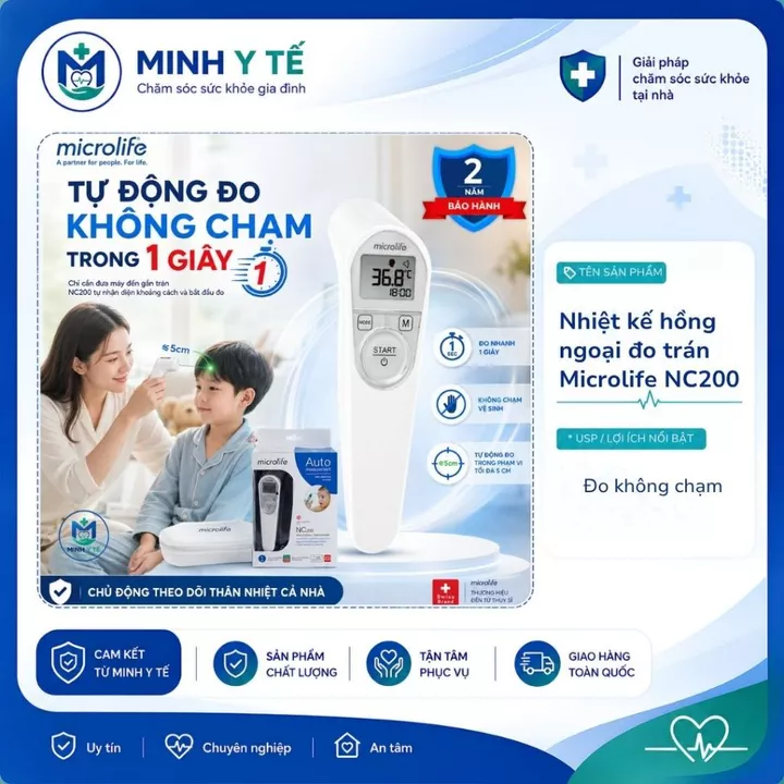 Nhiệt kế hồng ngoại tự động đo trán Microlife NC200 - đo nhiệt độ môi trường, sữa, nước
